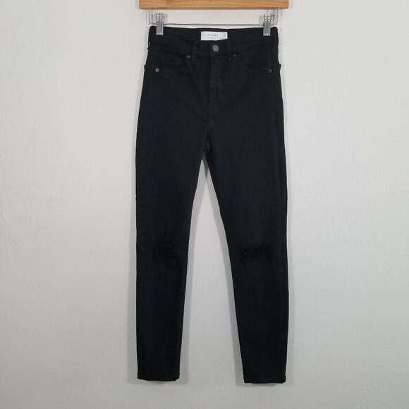 Topshop Denim - Topshop Petite JAMIE Distressed Stretch Jeans Black Size 26 Petite